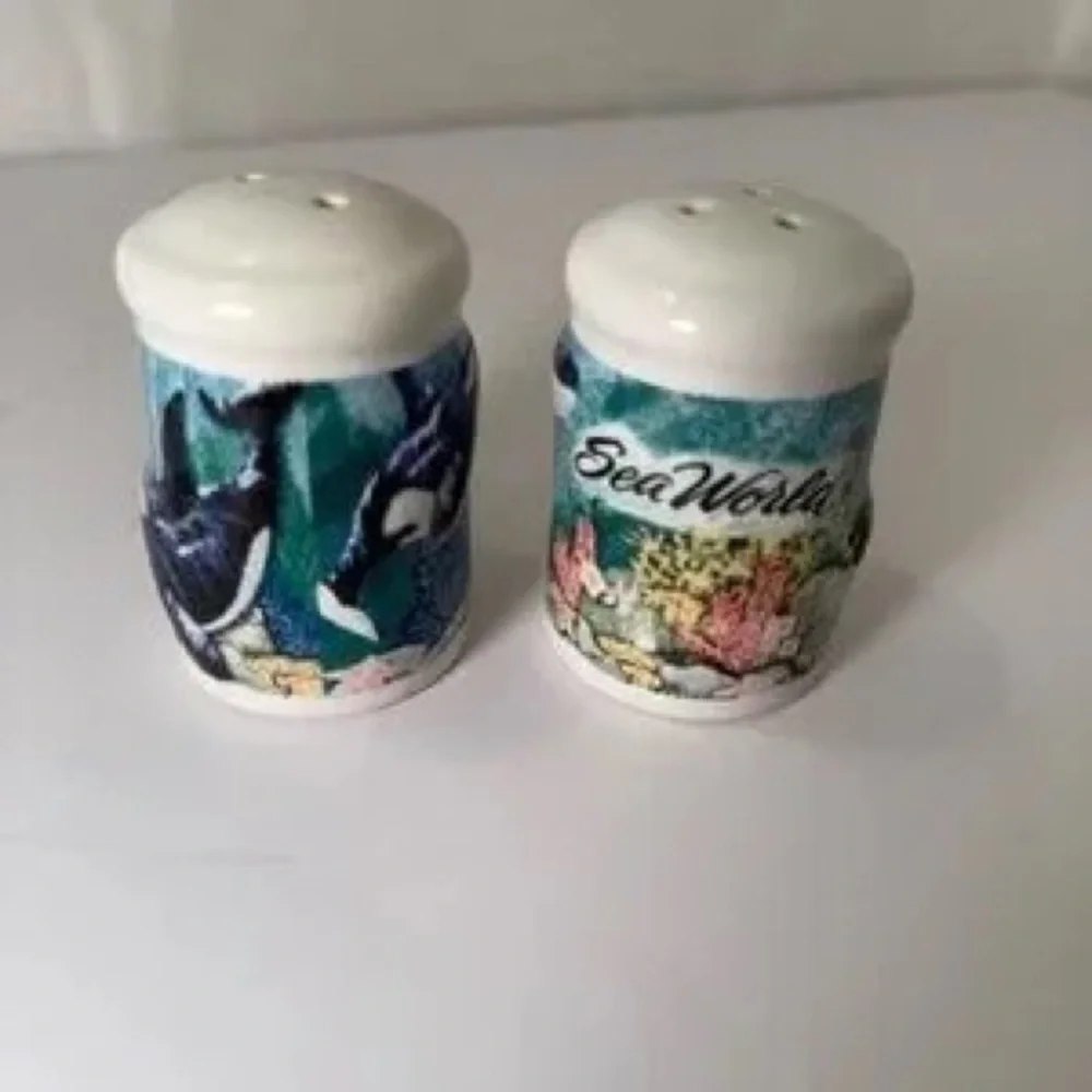 Ceramic Orca Salt and Pepper Shaker Set - Teal and White